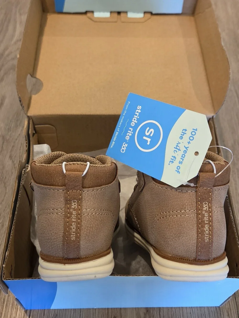 Stride Rite Tan Baby Walker Boots with Hook-and-Loop Strap